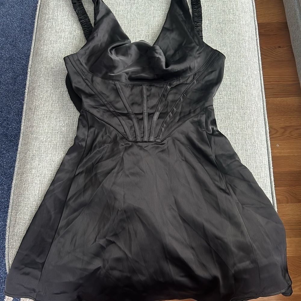 Urban Outfitters Black UO Helena Satin Corset Slip Mini Dress Size M - Picture 7 of 16